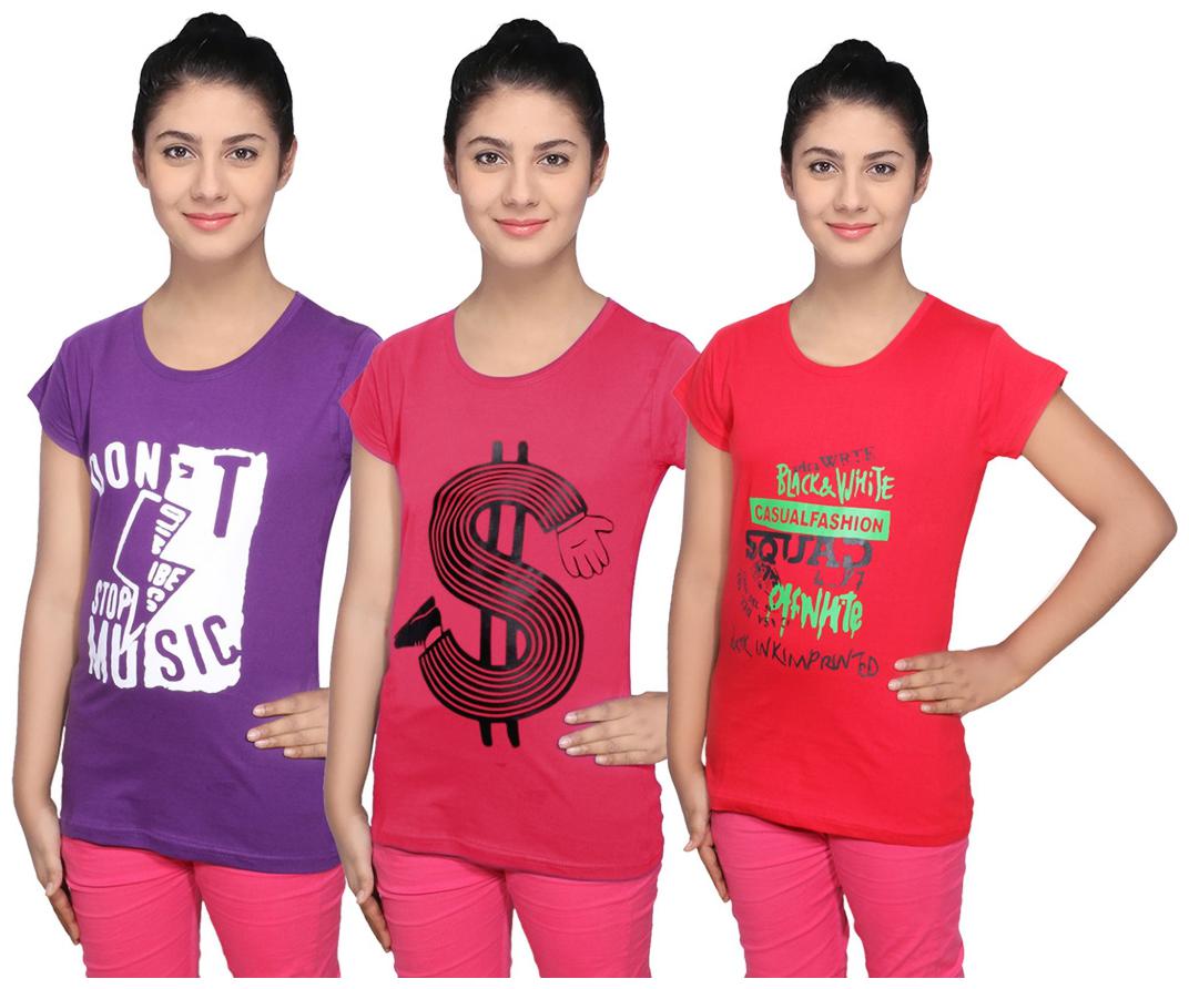 

IndiWeaves Cotton T-Shirts Multicolour for Womens ( Pack of 3)