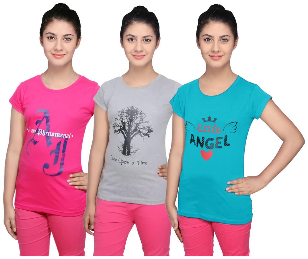 

IndiWeaves Cotton T-Shirts Multicolour for Womens ( Pack of 3)