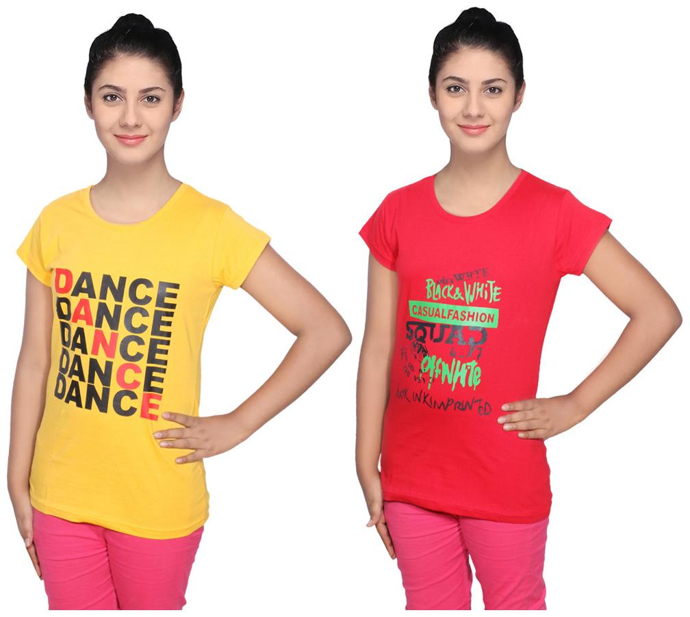 

IndiWeaves Cotton T-Shirts Multicolour for Womens ( Pack of 2)