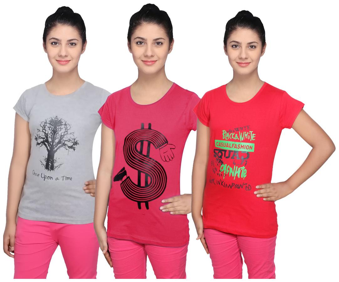 

IndiWeaves Cotton T-Shirts Multicolour for Womens ( Pack of 3)