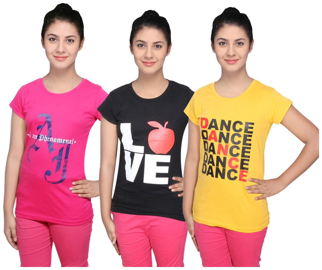 

IndiWeaves Cotton T-Shirts Multicolour for Womens ( Pack of 3)