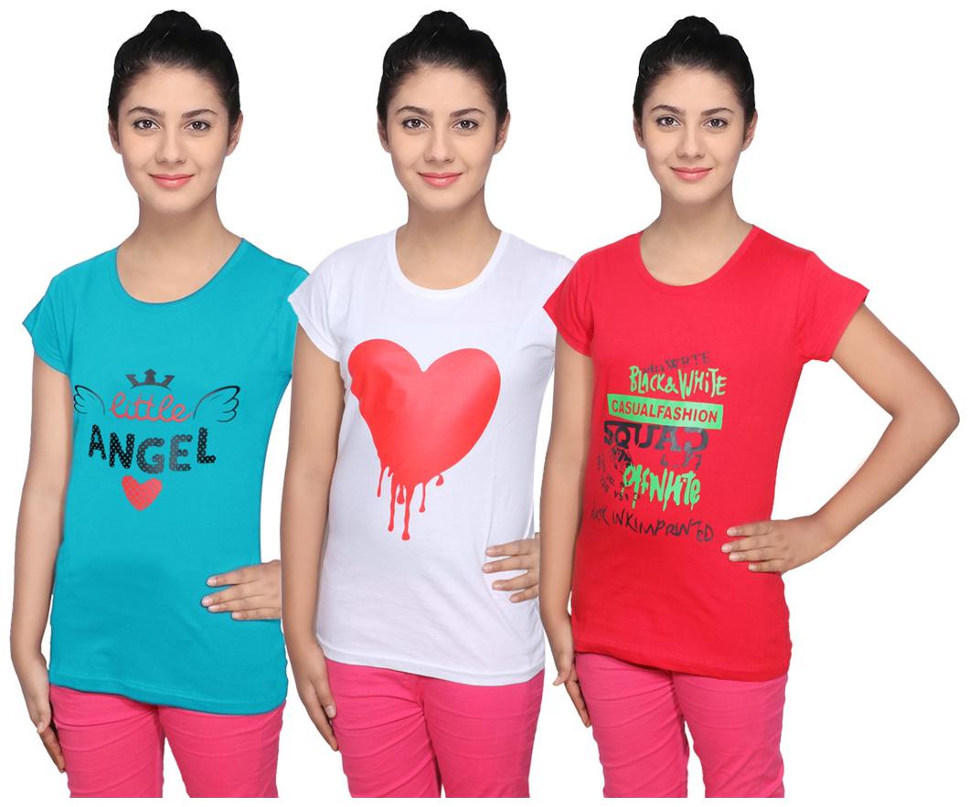 

IndiWeaves Cotton T-Shirts Multicolour for Womens ( Pack of 3)