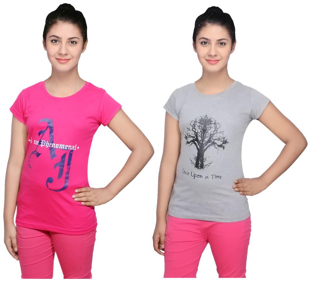 

IndiWeaves Cotton T-Shirts Multicolour for Womens ( Pack of 2)