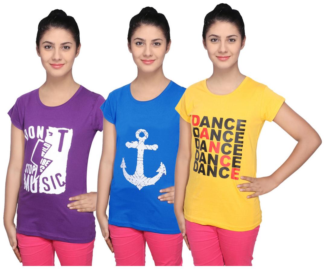 

IndiWeaves Cotton T-Shirts Multicolour for Womens ( Pack of 3)
