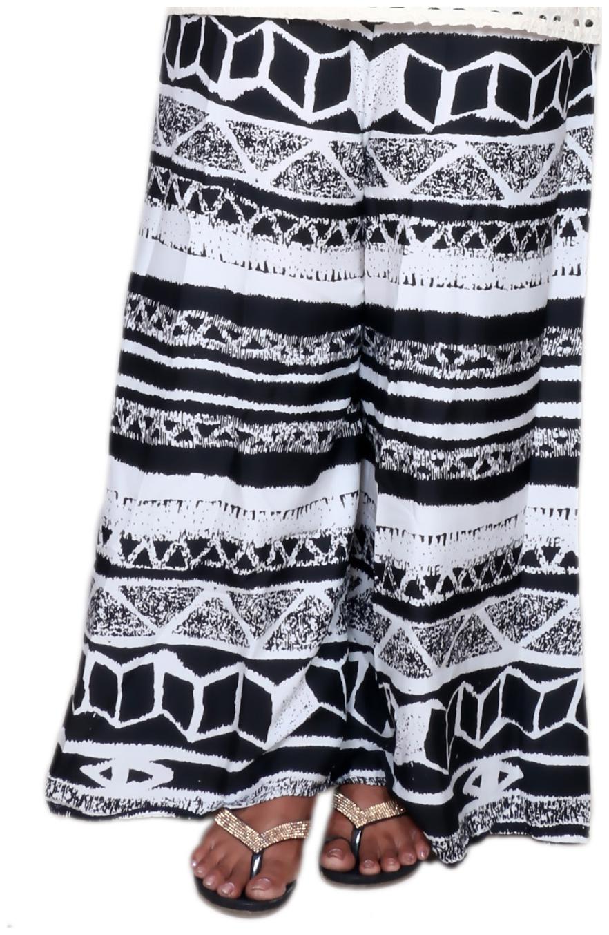 

IndiWeaves Fashion Women White Black Polyester Blend Palazzo
