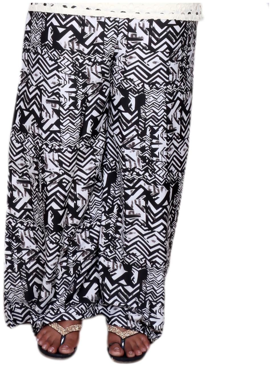 

IndiWeaves Fashion Women White Black Polyester Blend Palazzo