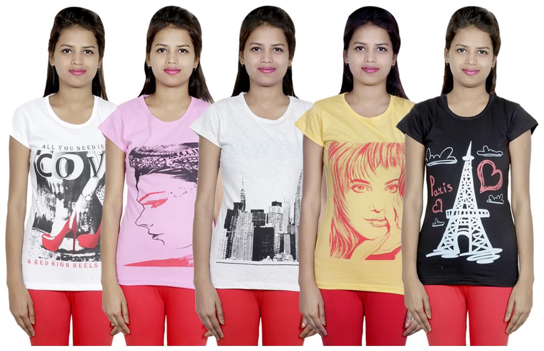 

IndiWeaves Girls Cotton T-Shirt(Pack Of 5 T-Shirt) Combo Offer