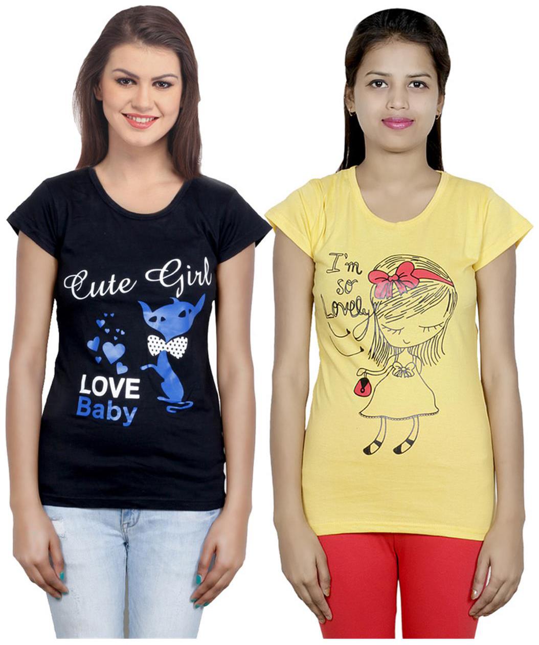 

IndiWeaves Girls Cotton T-Shirt Pack of -2