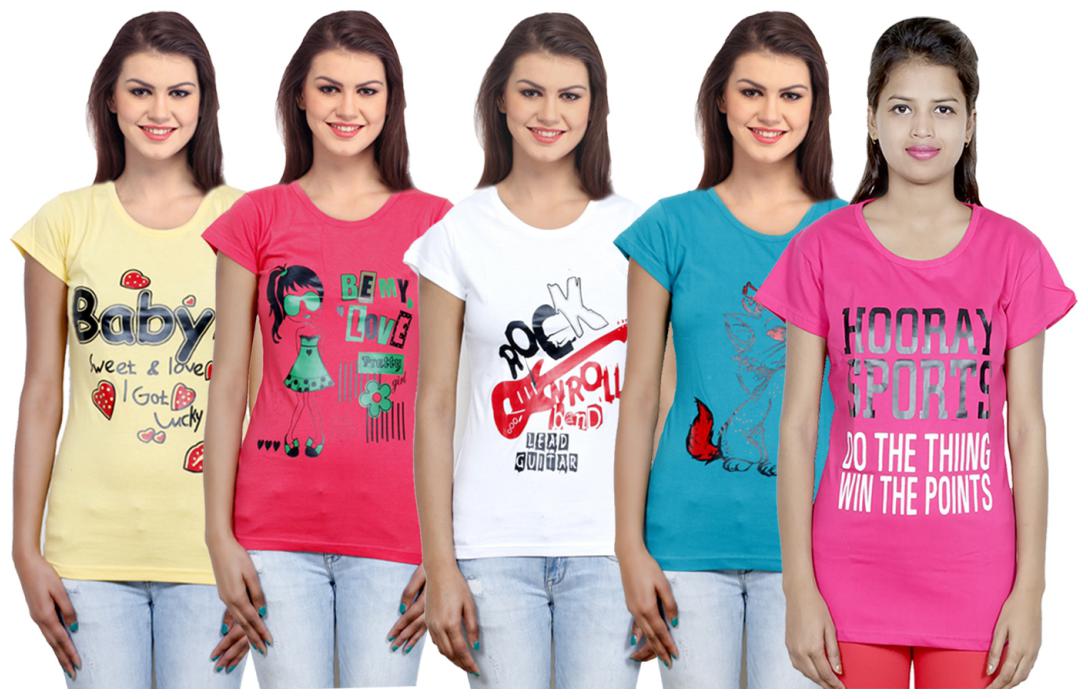 

IndiWeaves Girls Cotton T-Shirt(Pack Of 5 T-Shirt) Combo Offer
