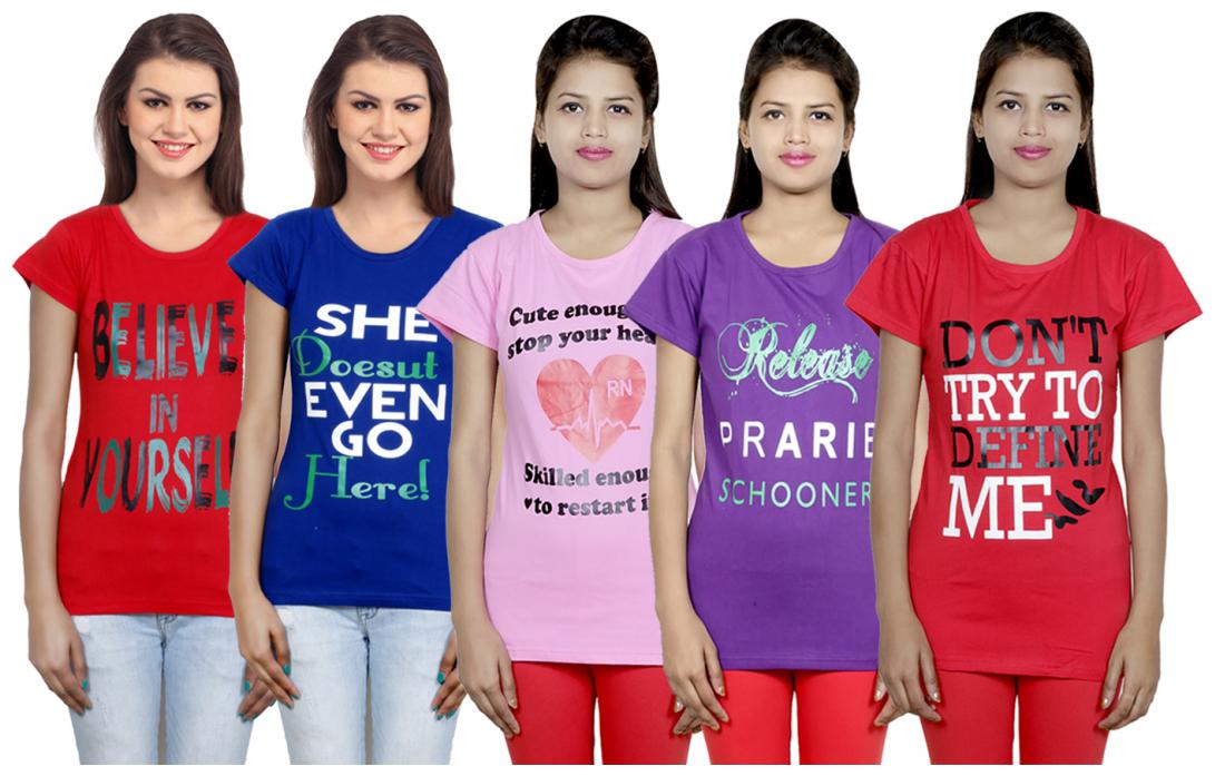 

IndiWeaves Girls Cotton T-Shirt(Pack Of 5 T-Shirt) Combo Offer