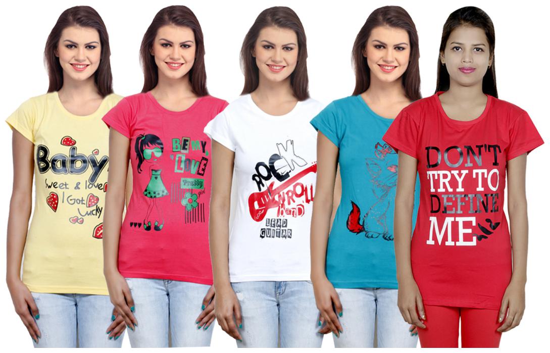 

IndiWeaves Girls Cotton T-Shirt(Pack Of 5 T-Shirt) Combo Offer