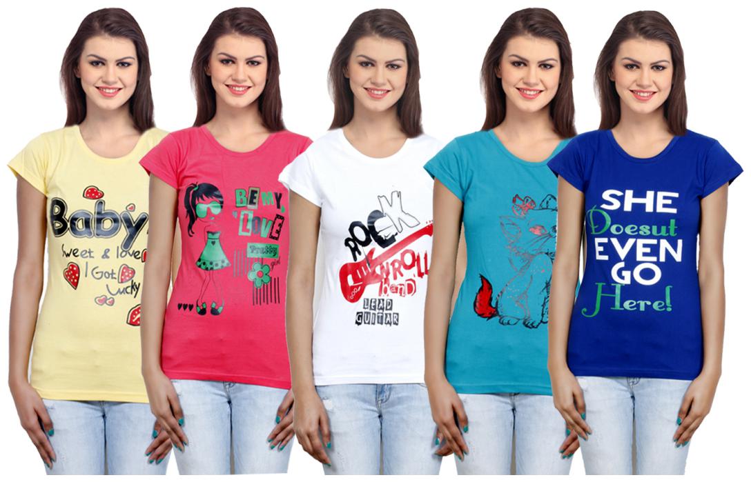 

IndiWeaves Girls Cotton T-Shirt(Pack Of 5 T-Shirt) Combo Offer