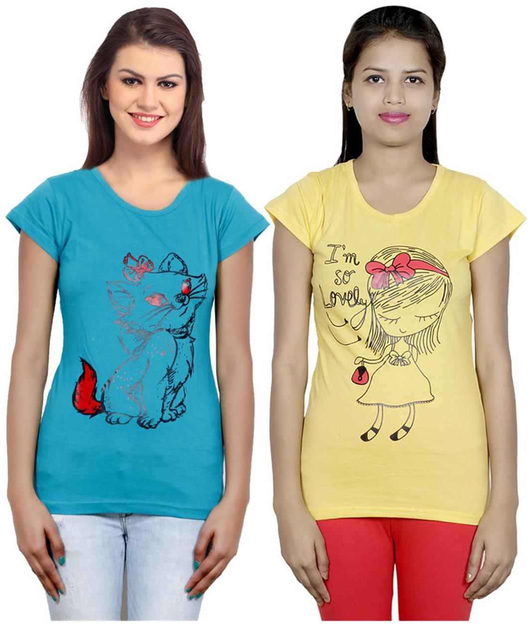 

IndiWeaves Girls Cotton T-Shirt Pack of -2