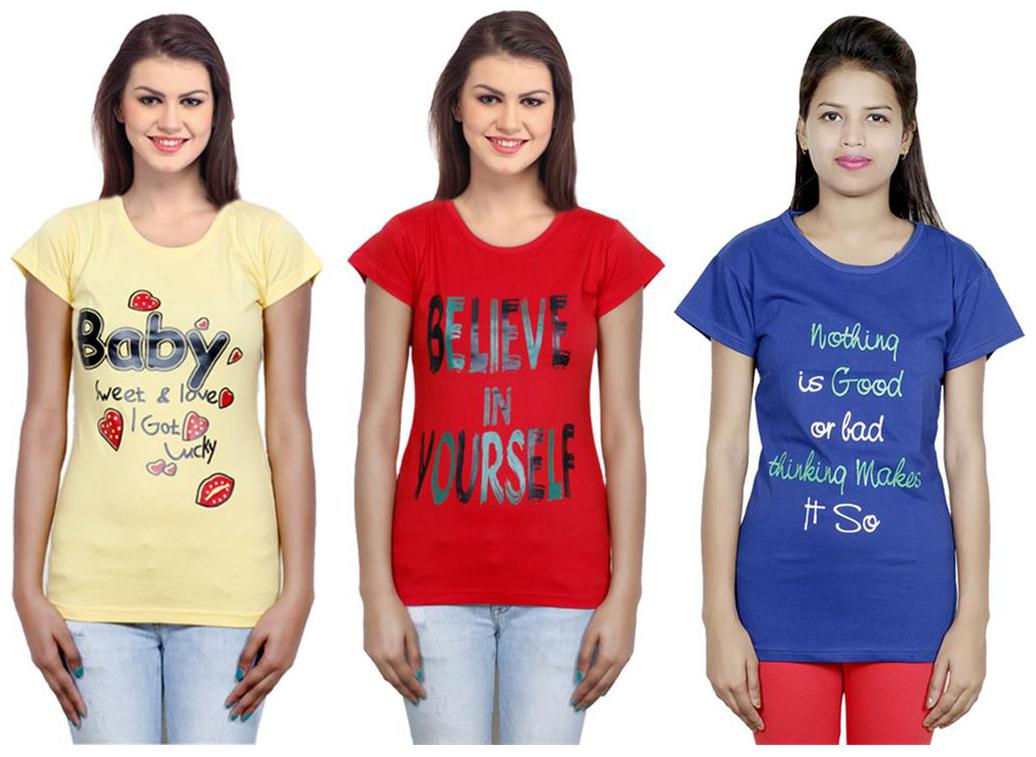 

IndiWeaves Girls Cotton T-Shirt Pack of -3