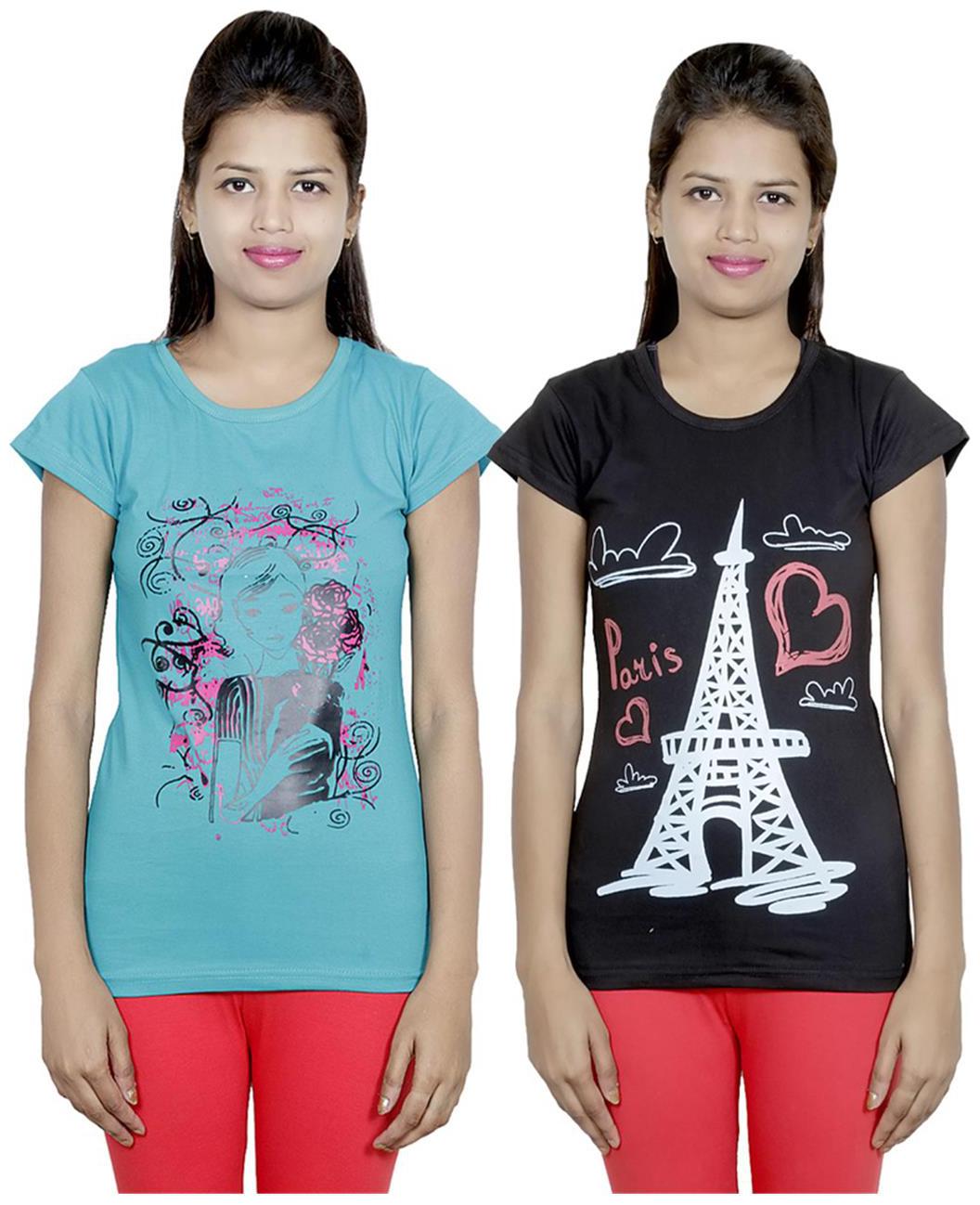 

IndiWeaves Girls Cotton T-Shirt Pack of -2