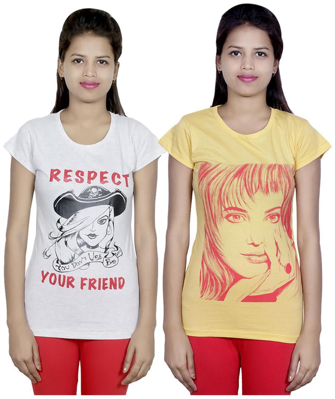 

IndiWeaves Girls Cotton T-Shirt Pack of -2