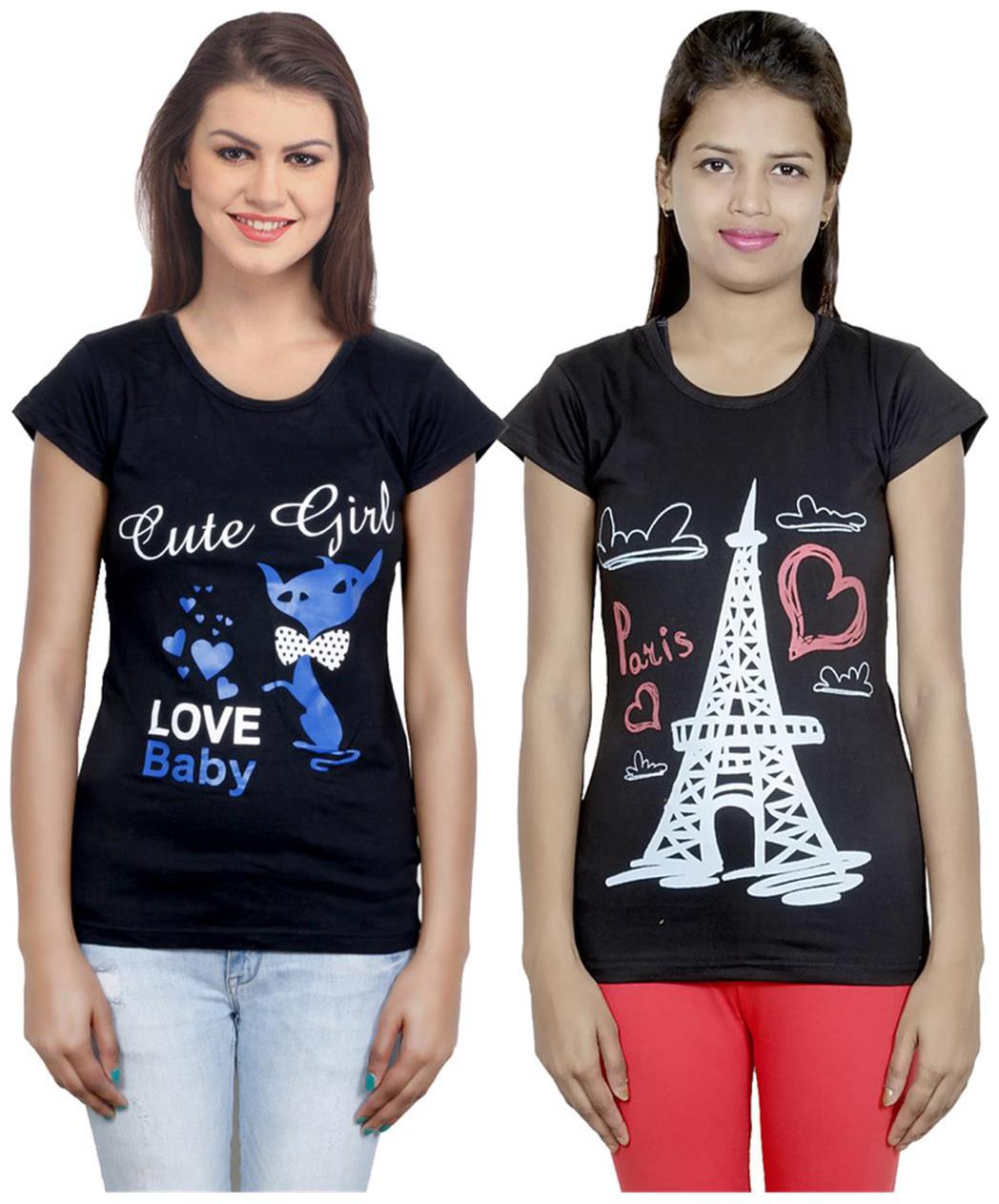 

IndiWeaves Girls Cotton T-Shirt Pack of -2