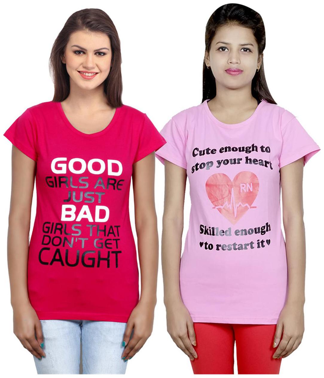 

IndiWeaves Girls Cotton T-Shirt Pack of -2