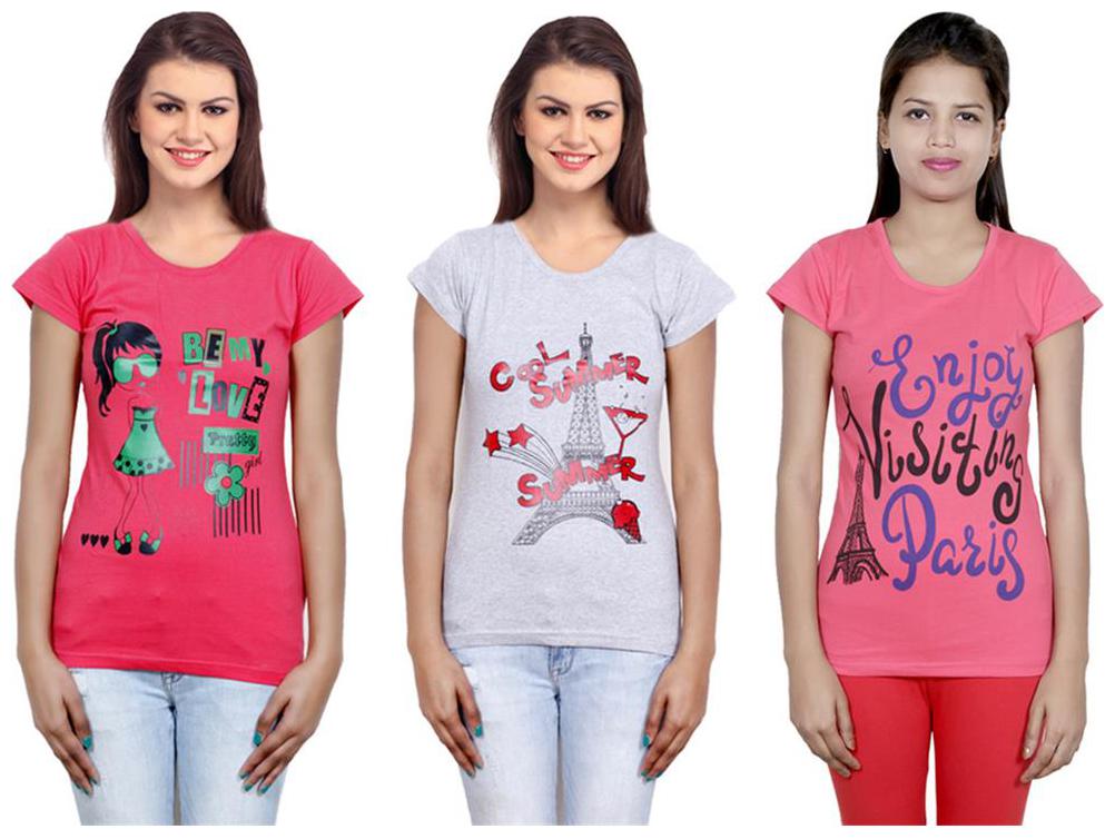 

IndiWeaves Girls Cotton T-Shirt Pack of -3