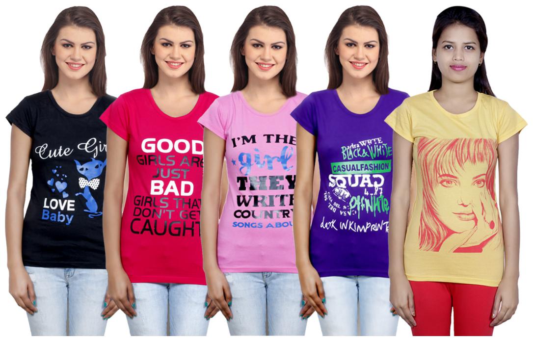 

IndiWeaves Girls Cotton T-Shirt(Pack Of 5 T-Shirt) Combo Offer