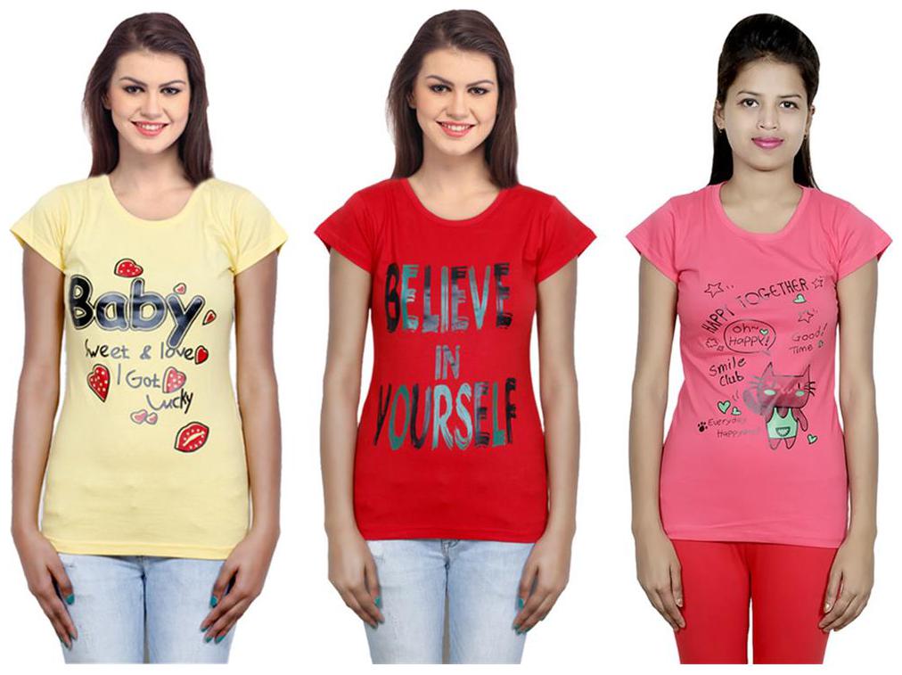 

IndiWeaves Girls Cotton T-Shirt Pack of -3