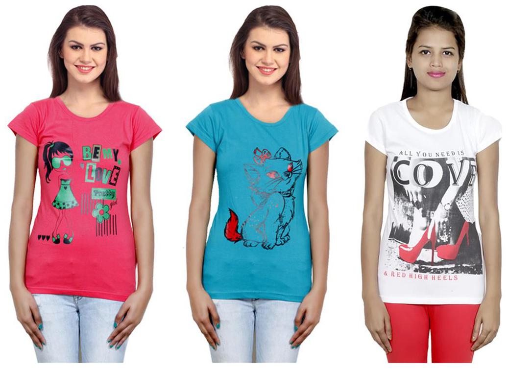 

IndiWeaves Girls Cotton T-Shirt Pack of -3