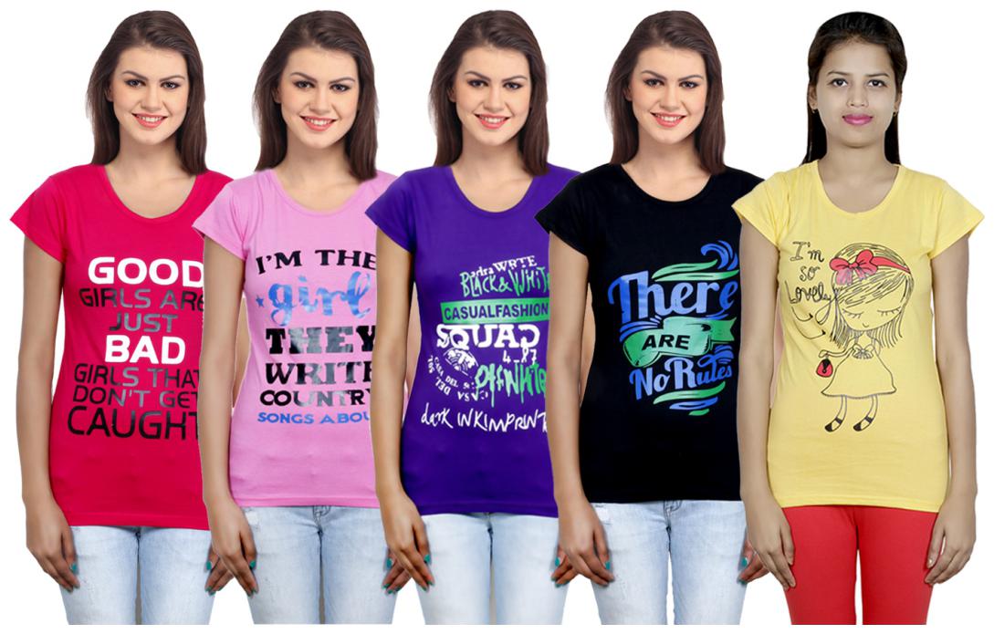 

IndiWeaves Girls Cotton T-Shirt(Pack Of 5 T-Shirt) Combo Offer