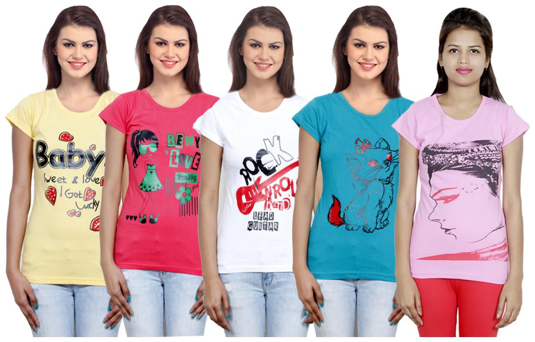 

IndiWeaves Girls Cotton T-Shirt(Pack Of 5 T-Shirt) Combo Offer