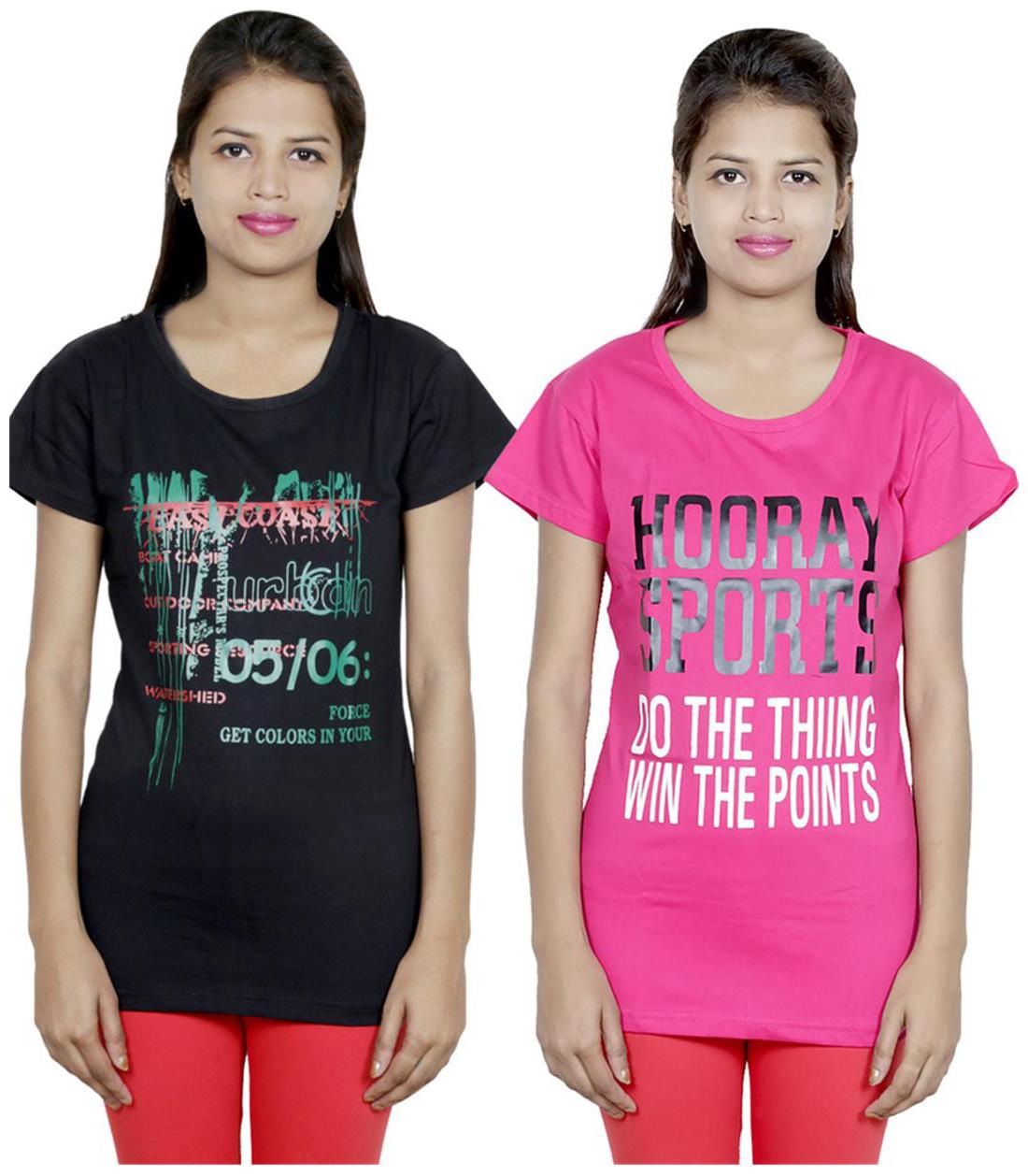 

IndiWeaves Girls Cotton T-Shirt Pack of -2