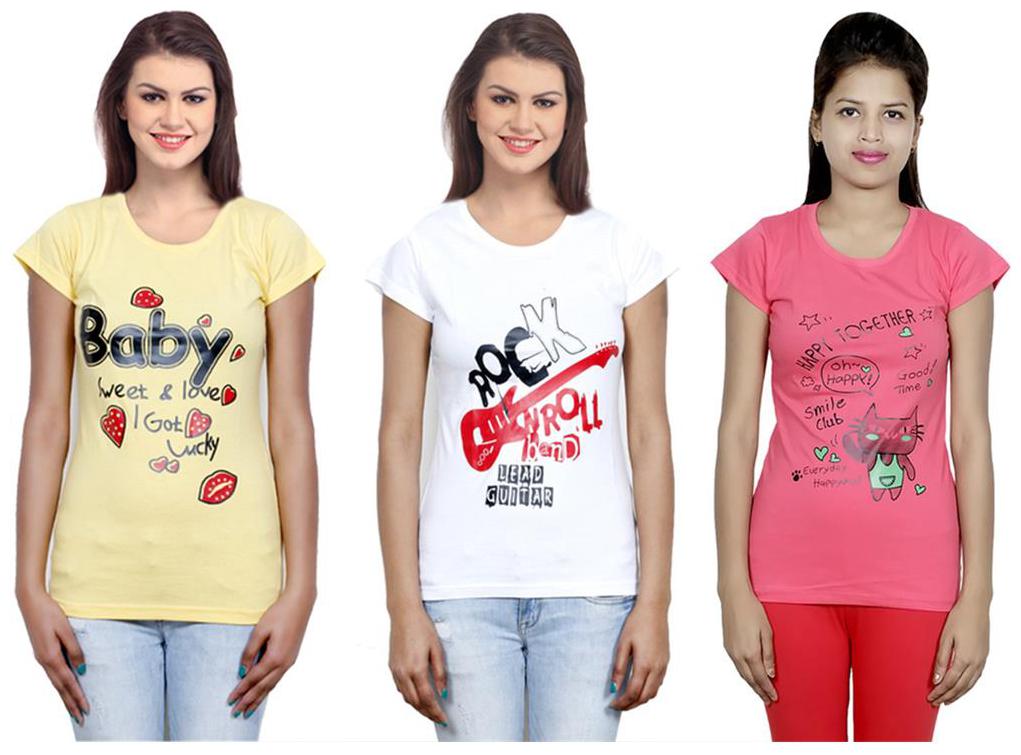 

IndiWeaves Girls Cotton T-Shirt Pack of -3