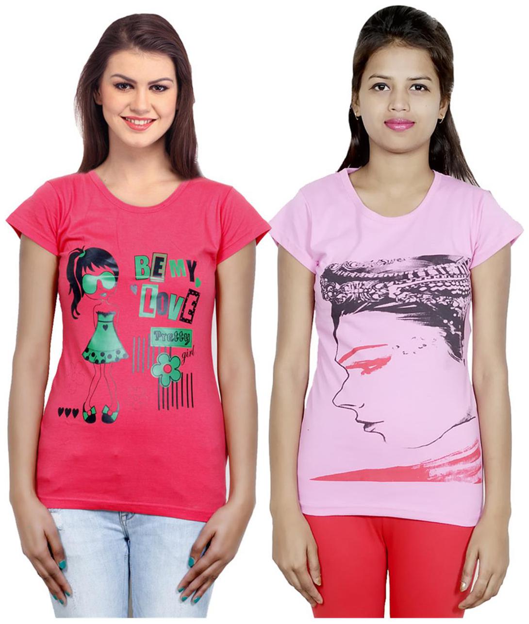 

IndiWeaves Girls Cotton T-Shirt Pack of -2