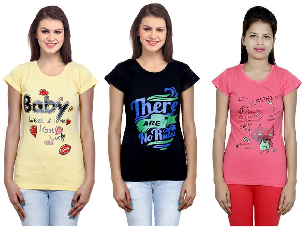 

IndiWeaves Girls Cotton T-Shirt Pack of -3