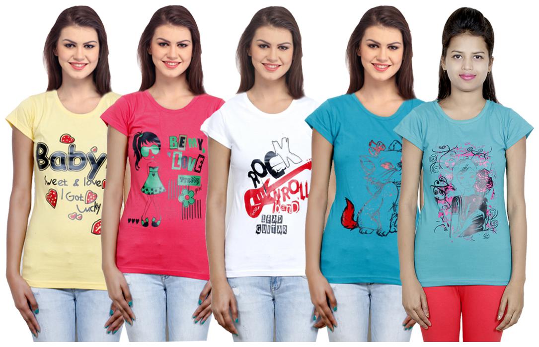 

IndiWeaves Girls Cotton T-Shirt(Pack Of 5 T-Shirt) Combo Offer