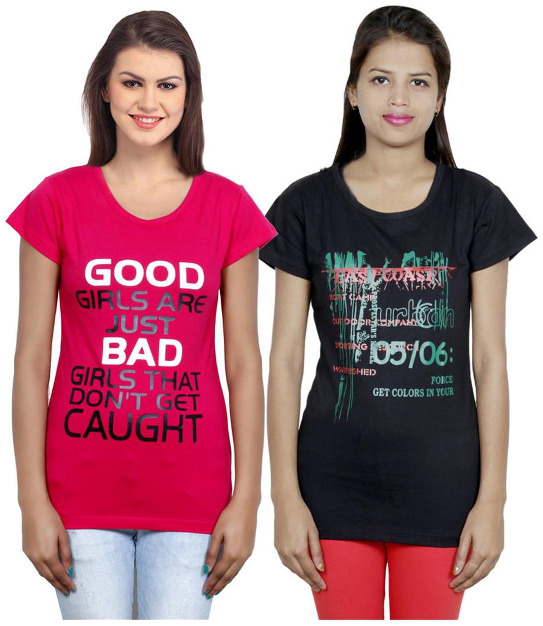 

IndiWeaves Girls Cotton T-Shirt Pack of -2