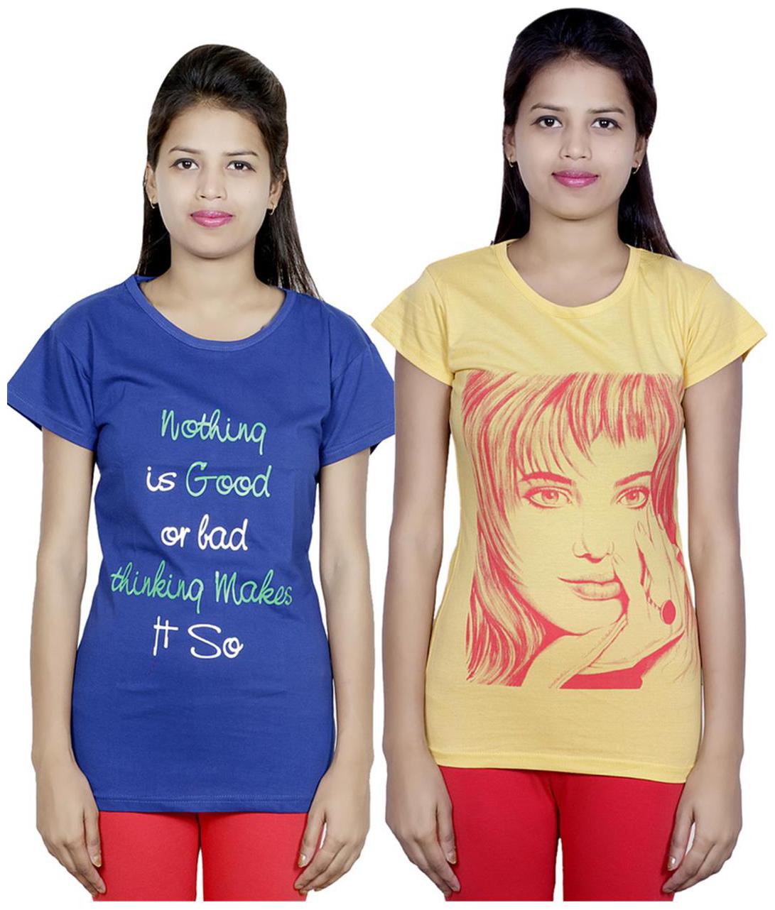 

IndiWeaves Girls Cotton T-Shirt Pack of -2