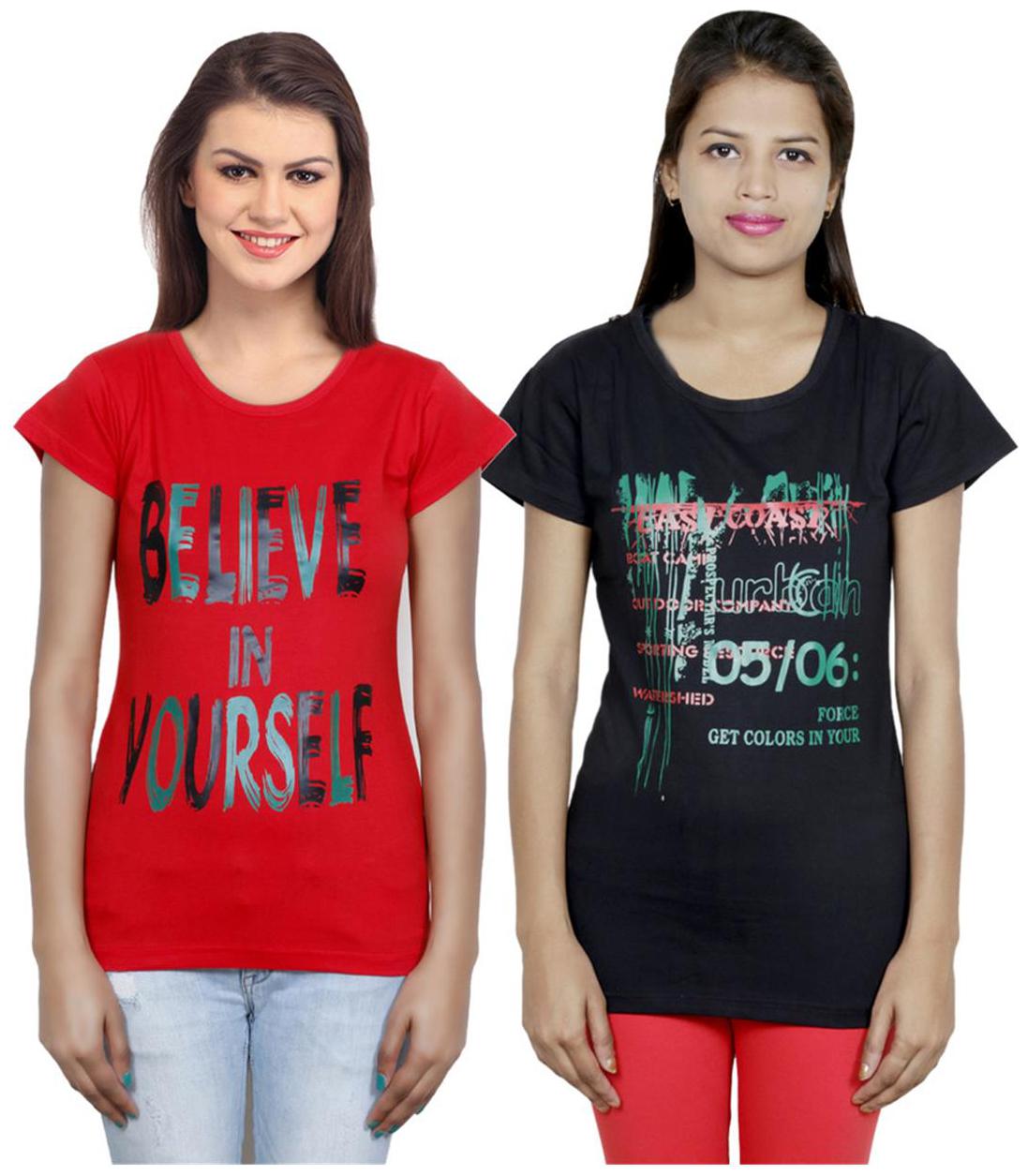 

IndiWeaves Girls Cotton T-Shirt Pack of -2