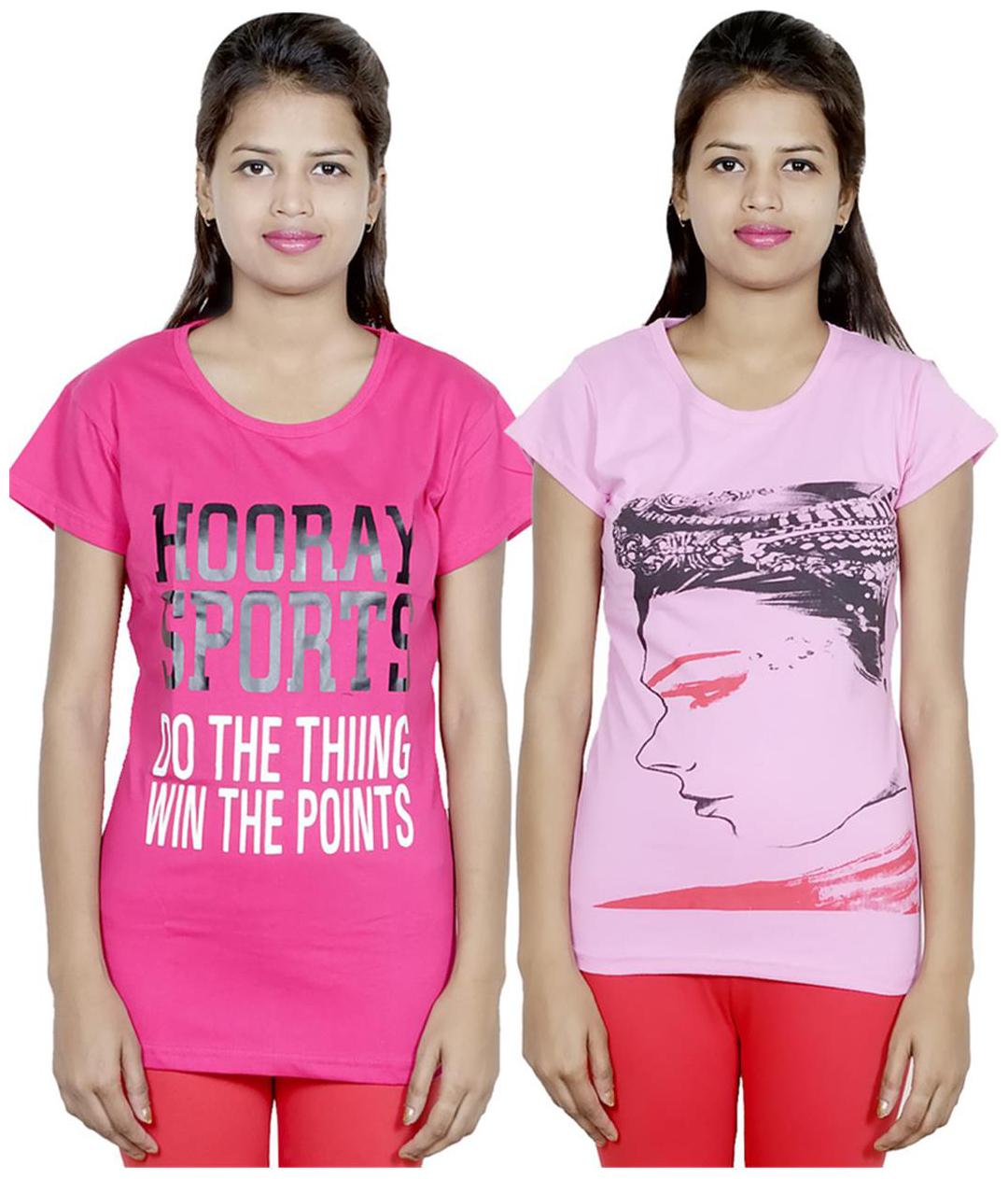 

IndiWeaves Girls Cotton T-Shirt Pack of -2