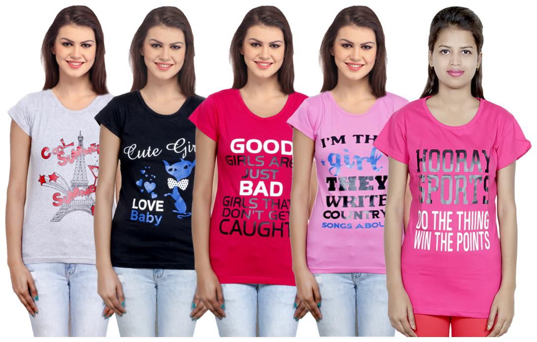 

IndiWeaves Girls Cotton T-Shirt(Pack Of 5 T-Shirt) Combo Offer