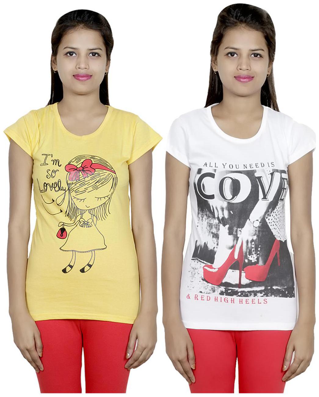 

IndiWeaves Girls Cotton T-Shirt Pack of -2