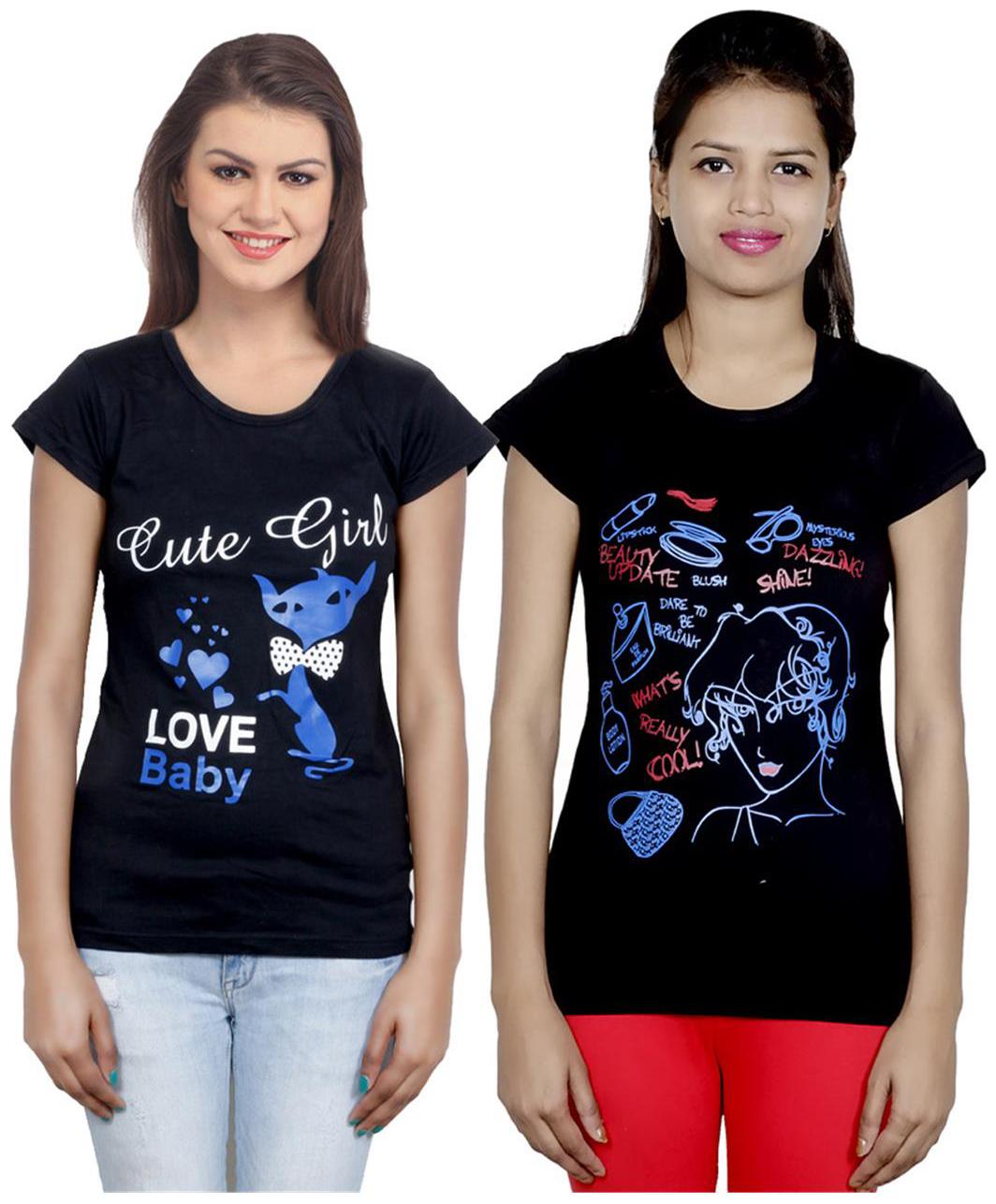 

Indiweaves Women Black Slim fit Round neck Cotton T shirt