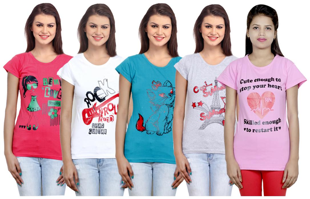 

IndiWeaves Girls Cotton T-Shirt(Pack Of 5 T-Shirt) Combo Offer