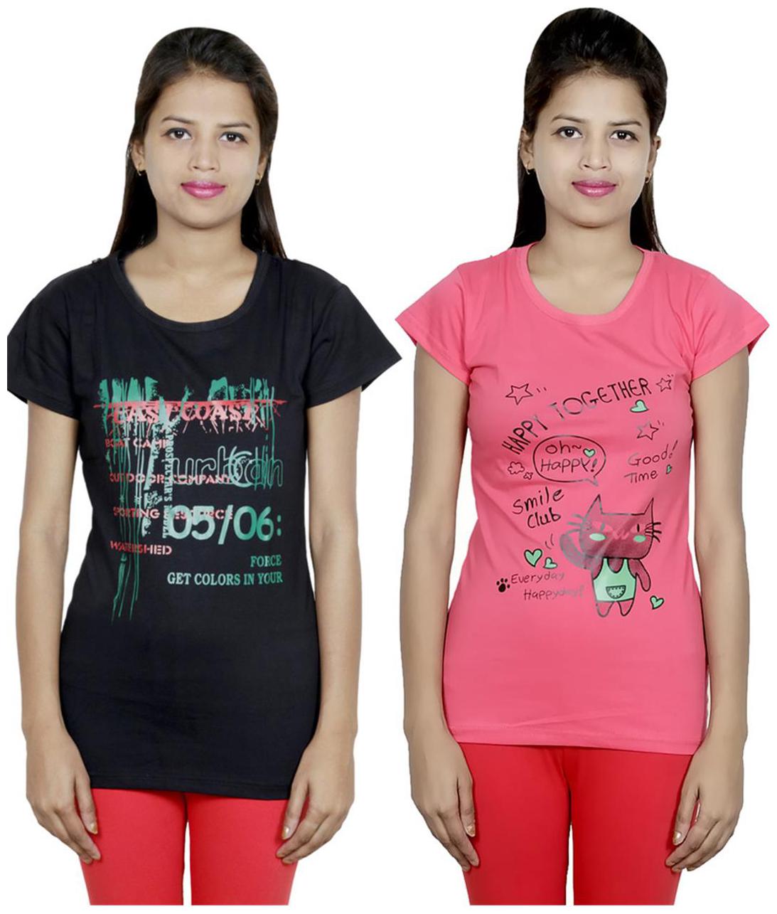 

IndiWeaves Girls Cotton T-Shirt Pack of -2
