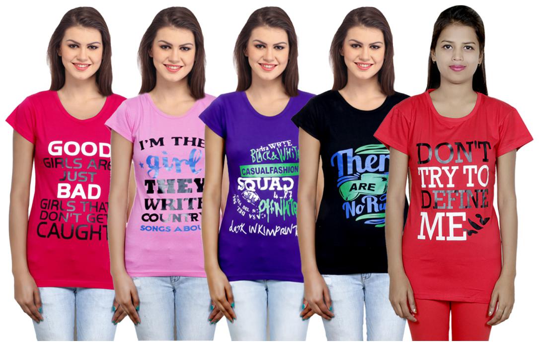 

IndiWeaves Girls Cotton T-Shirt(Pack Of 5 T-Shirt) Combo Offer