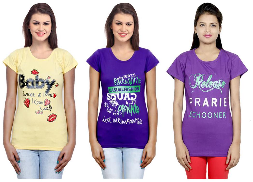 

IndiWeaves Girls Cotton T-Shirt Pack of -3