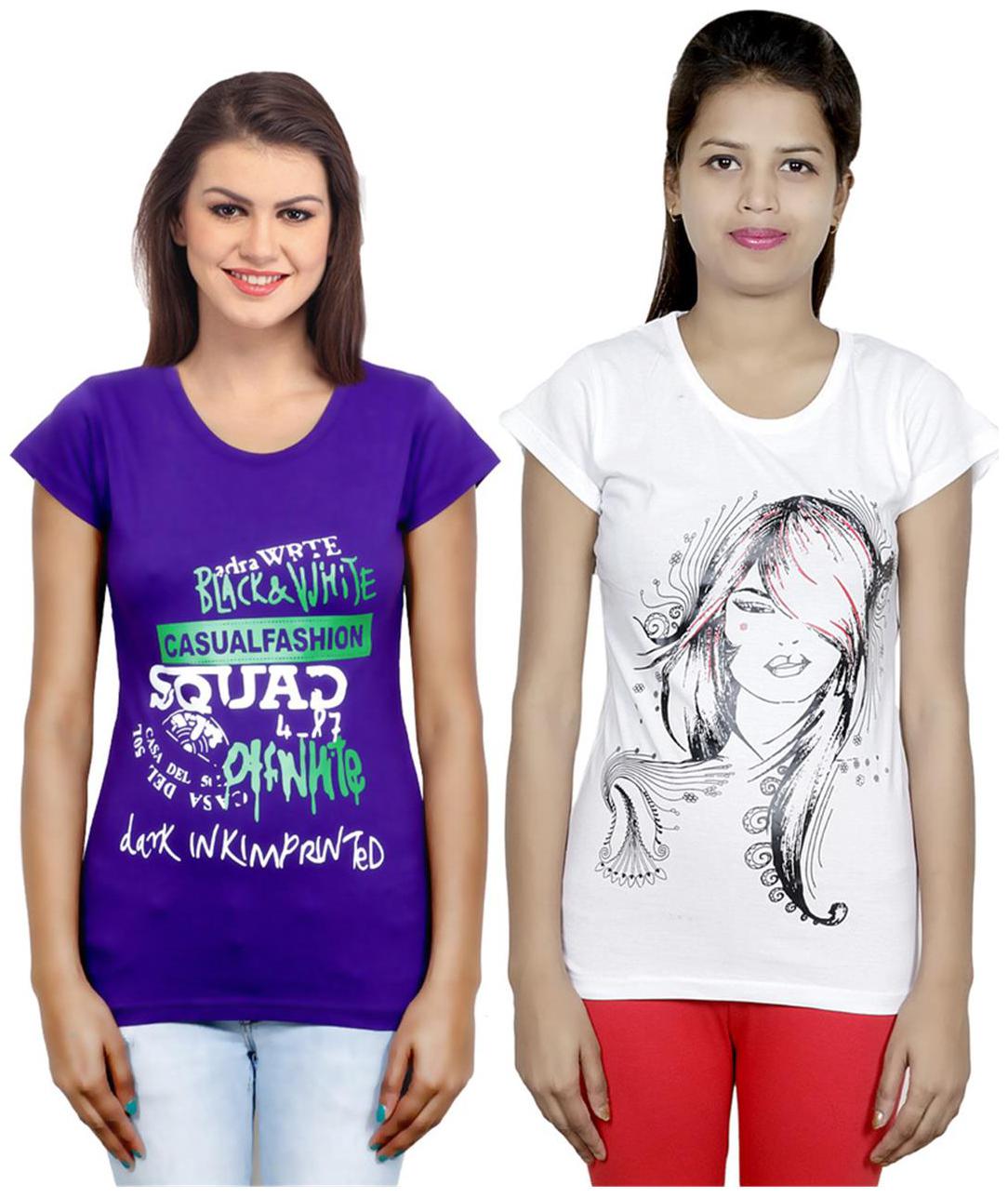 

IndiWeaves Girls Cotton T-Shirt Pack of -2