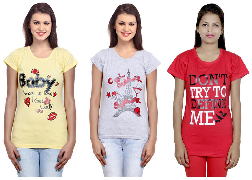 

IndiWeaves Girls Cotton T-Shirt Pack of -3