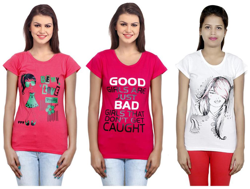 

IndiWeaves Girls Cotton T-Shirt Pack of -3