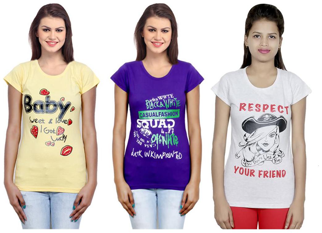 

IndiWeaves Girls Cotton T-Shirt Pack of -3
