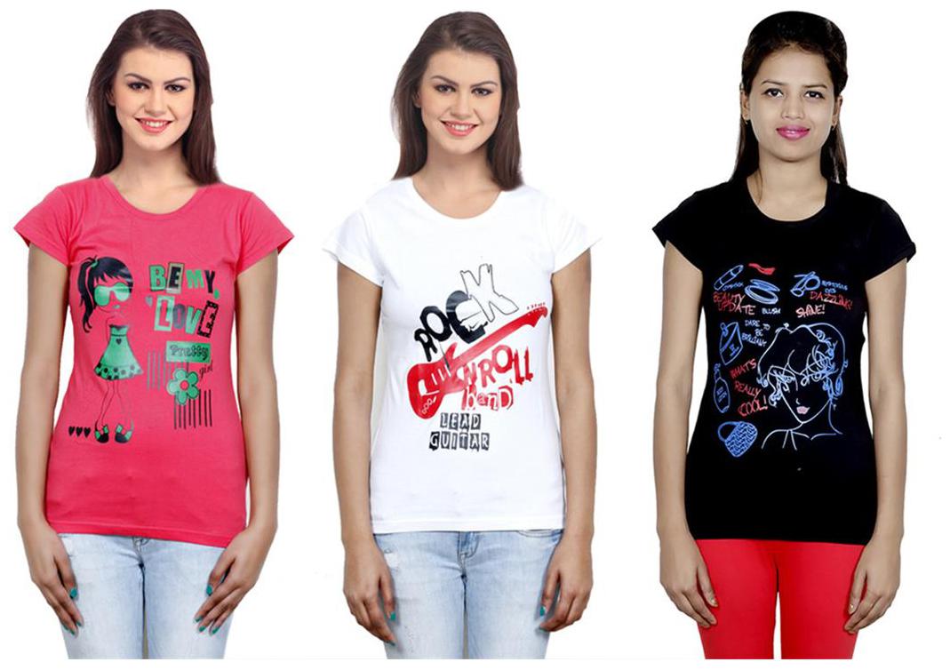

IndiWeaves Girls Cotton T-Shirt Pack of -3