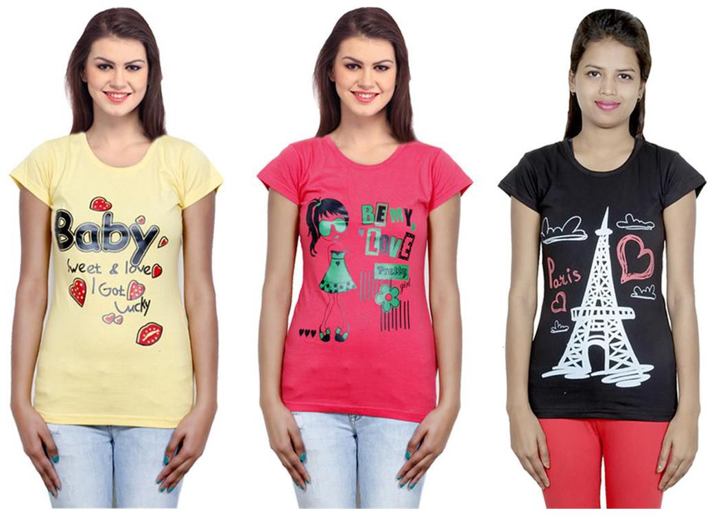 

IndiWeaves Girls Cotton T-Shirt Pack of -3